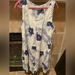 j.jill Love Linen Blue White floral pockets A line Shift summer vacay resort L